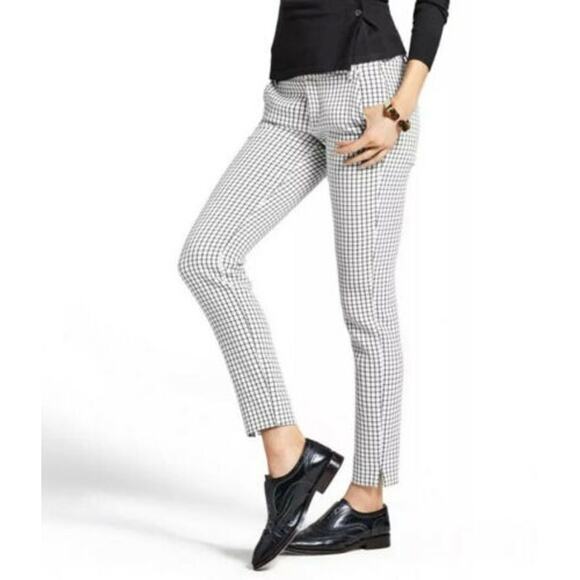 Cabi White Windowpane Gingham Print Skinny Trouser Pants Women's Size 0 - Picture 2 of 9